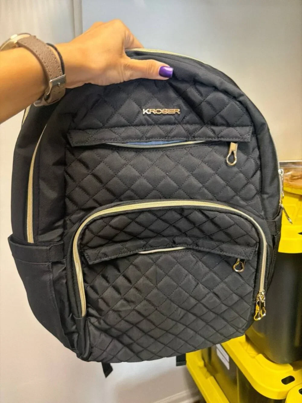 KROSER Black Quilted Travel & Laptop Backpack